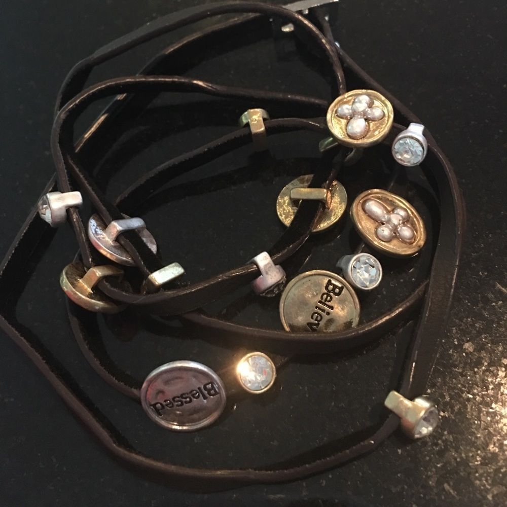 Worded Wrap‎ Bracelet Brown Faux Leather 37 inches - Picture 5 of 5